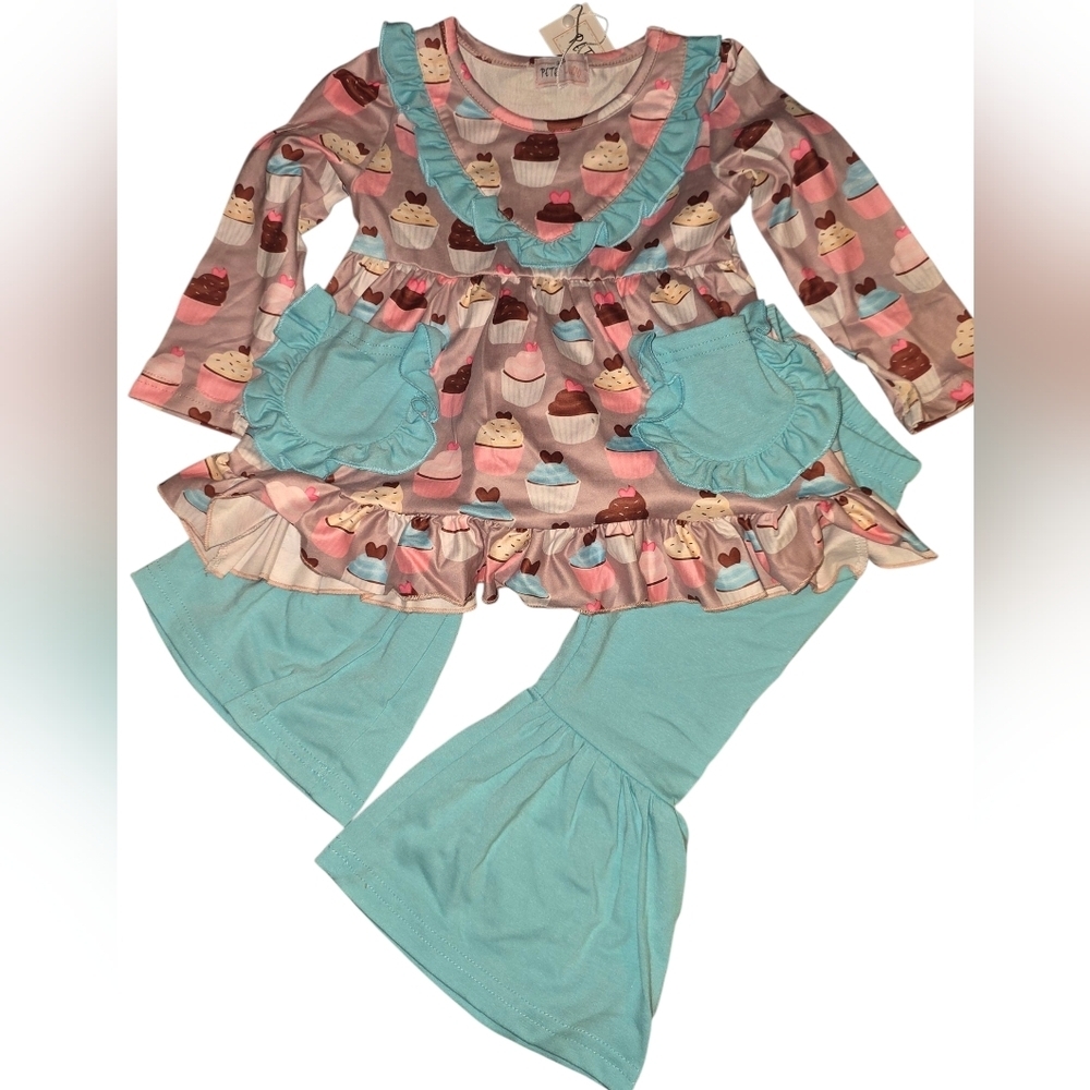 Pete & Lucy Cupcake Print Kids Set - Blue and Pink